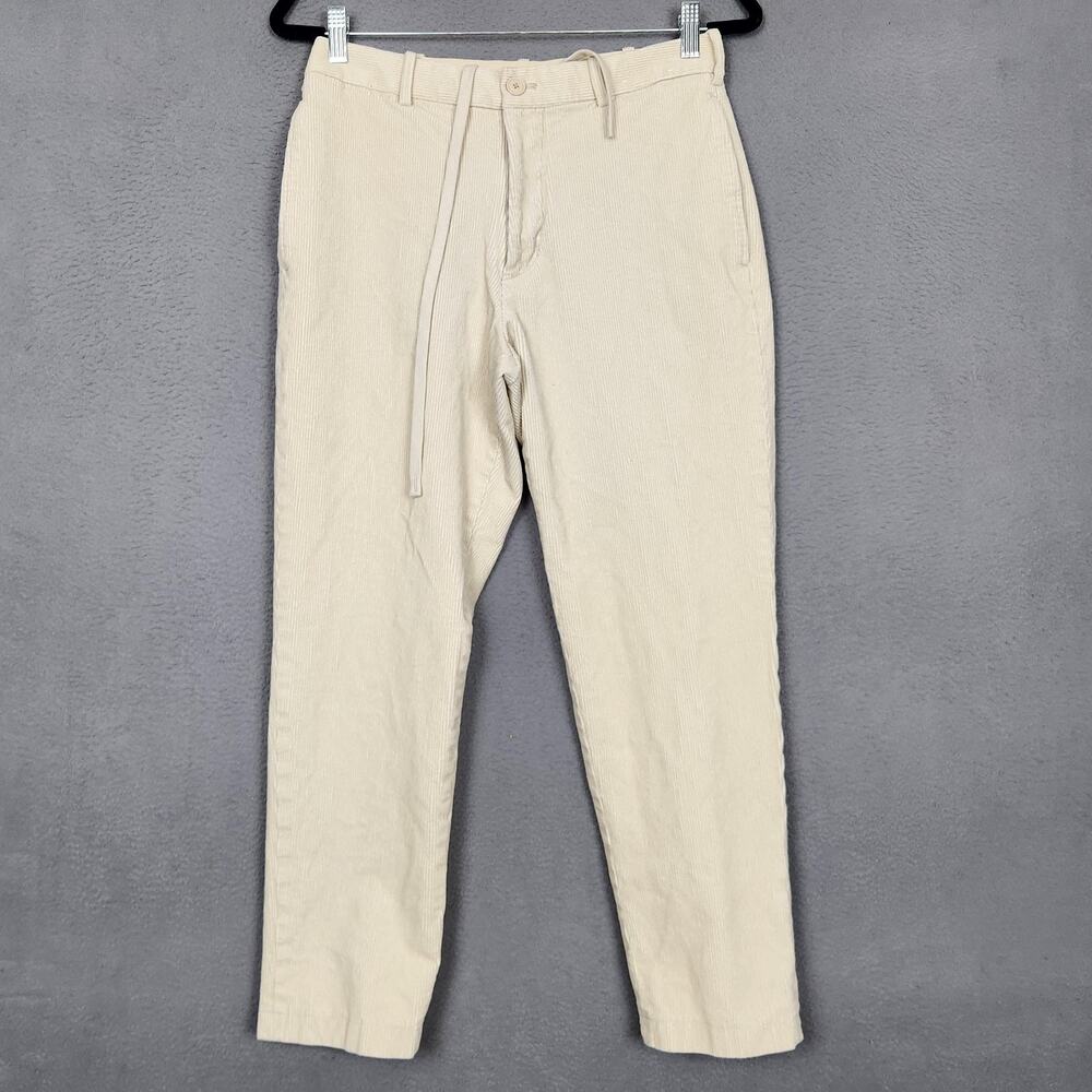 Uniqlo Pants Mens 28x26 Beige Corduroy Chino Adjustable Waist Tapered Slim Fit